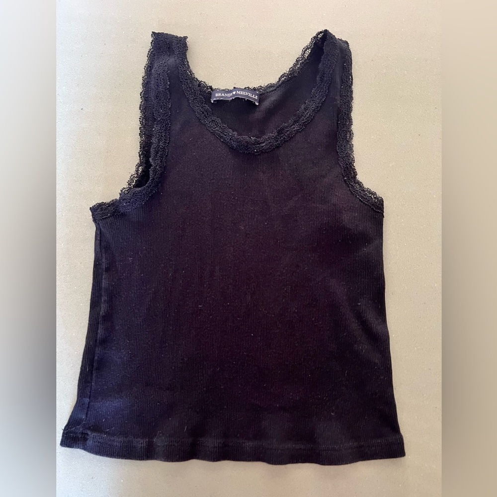 Brandy Melville Black Lace Trim Tank Top. Slightly cropped. One size.